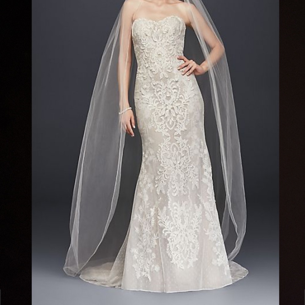 Oleg Cassini Strapless Lace Sheath Wedding Dress